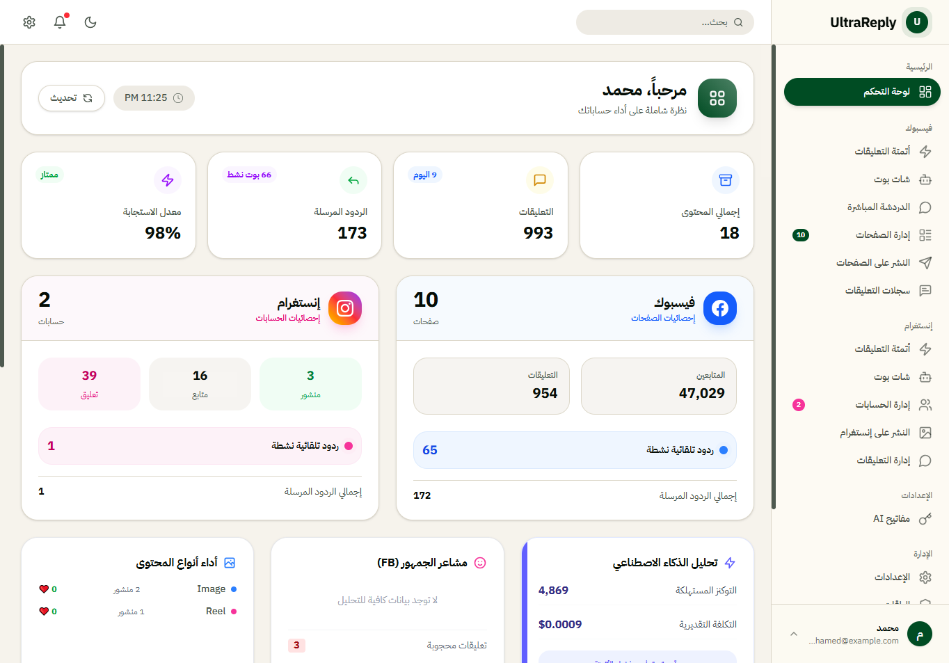 لوحة تحكم UltraReply